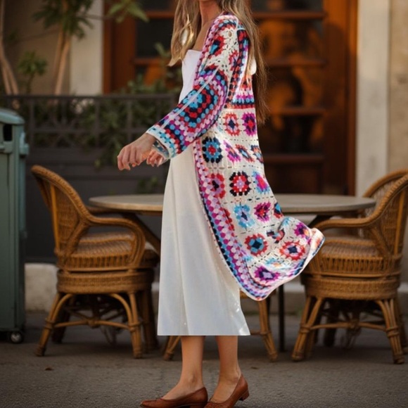 Crochet Cadigan Patchwork Boho Patchwork Cardigan Davi & Dani NWT - Picture 11 of 12